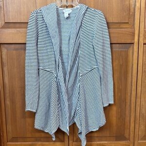 Max Studio Weekend Striped Hooded Cardigan - Black & Cream
